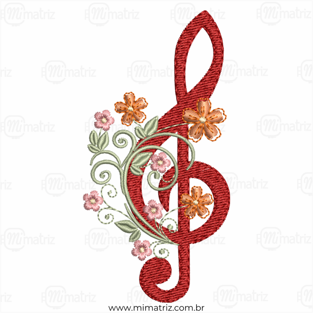 Matriz de Bordado Clave de Sol e Flores - M.000006