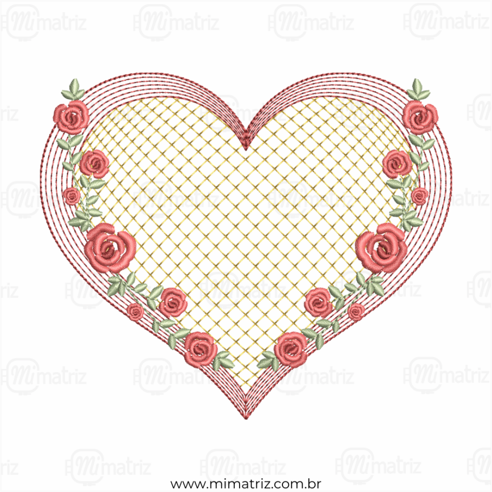Matriz de Bordado Coração e Rosas - M.000009