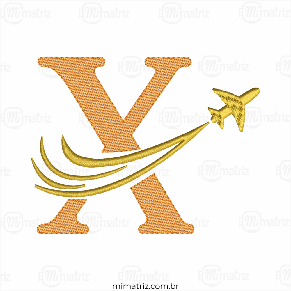 Matriz de Bordado Alfabeto Avião - Letra X - Pontos Leves - M.000149