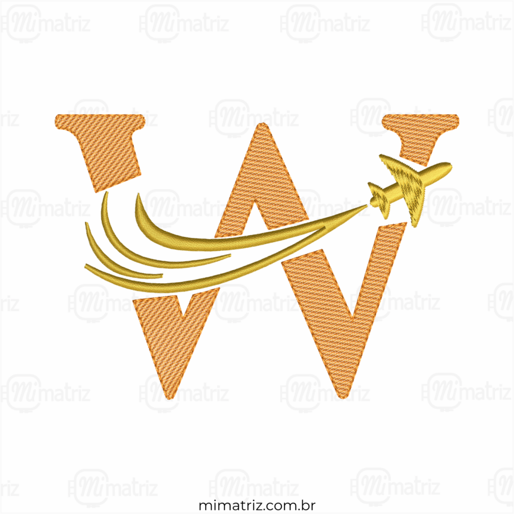 Matriz de Bordado Alfabeto Avião - Letra W - Pontos Leves - M.000150