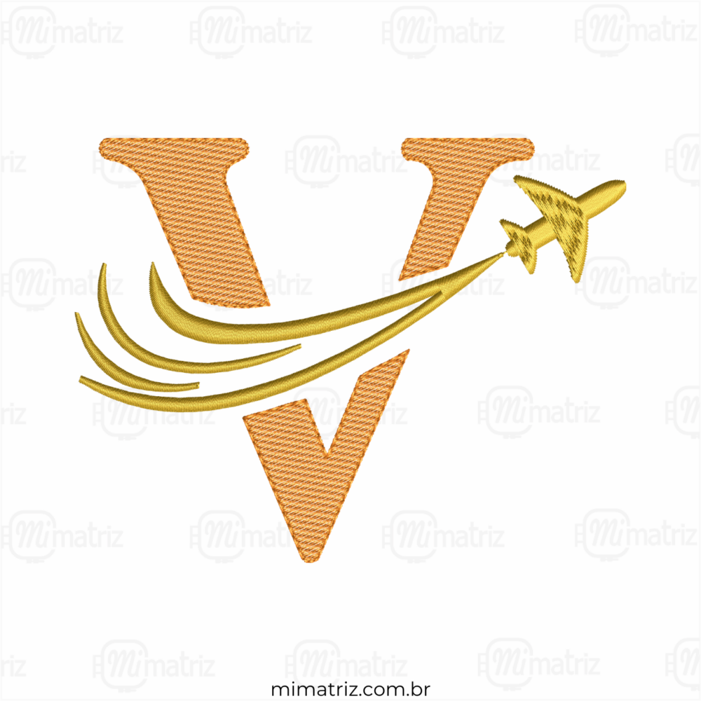 Matriz de Bordado Alfabeto Avião - Letra V - Pontos Leves - M.000151