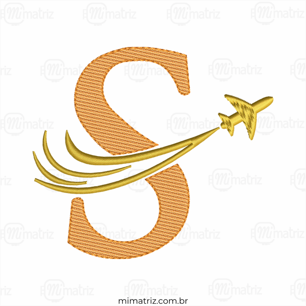 Matriz de Bordado Alfabeto Avião - Letra S - Pontos Leves - M.000154