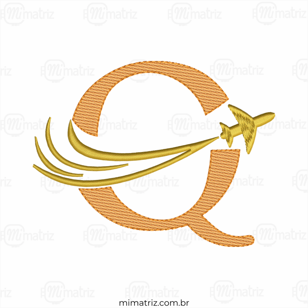 Matriz de Bordado Alfabeto Avião - Letra Q - Pontos Leves - M.000156
