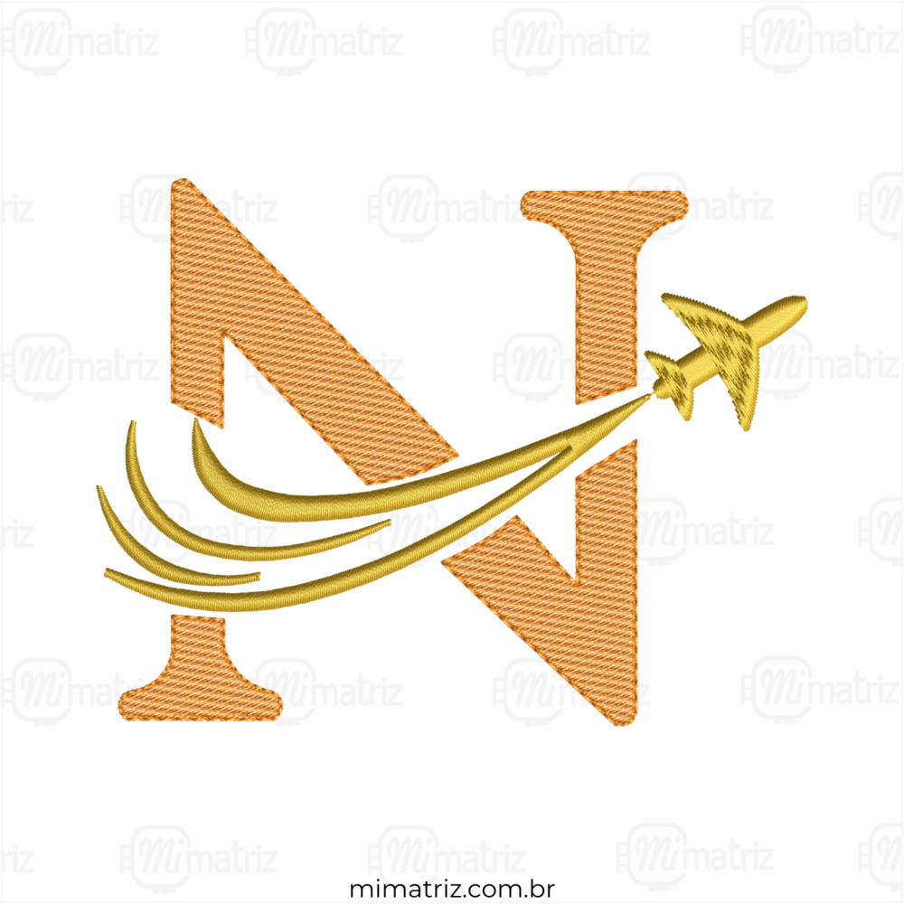 Matriz de Bordado Alfabeto Avião - Letra N - Pontos Leves - M.000159