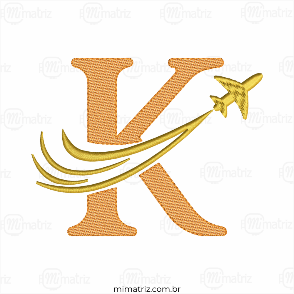 Matriz de Bordado Alfabeto Avião - Letra K - Pontos Leves - M.000162