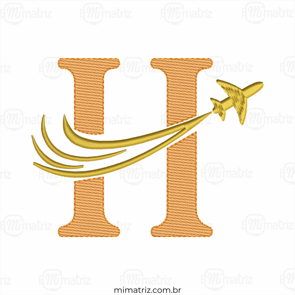 Matriz de Bordado Alfabeto Avião - Letra H - Pontos Leves - M.000165