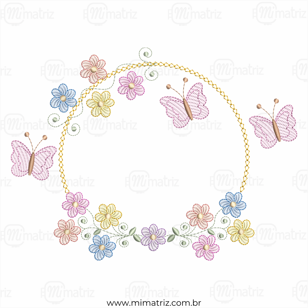 Matriz de Bordado Flores com Borboletas 3D - Pontos Leves - M.000192