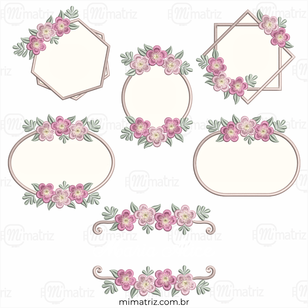 Coleção de Matrizes de Bordado Moldura Floral - Aplique - C.000019